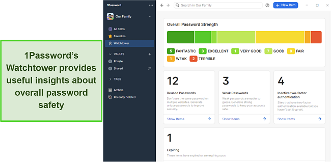Screenshot of 1Password's Watchtower feature