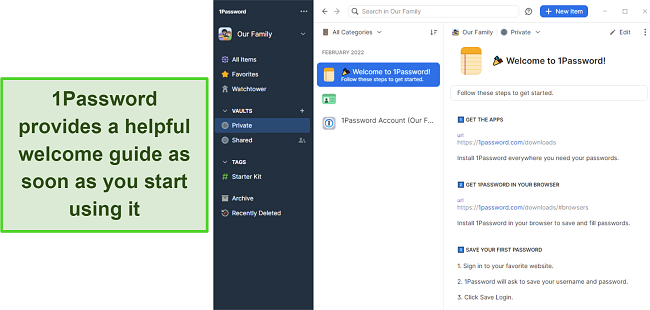  Screenshot of 1Password's welcome guide