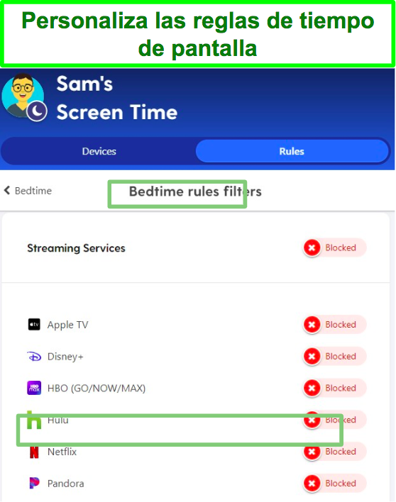 Captura de pantalla de las reglas de tiempo de pantalla del control parental de Netflix