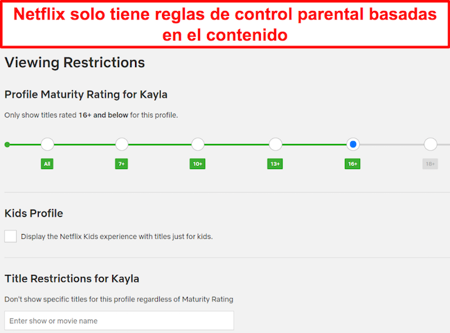 Captura de pantalla de restricciones de visualización de Netflix