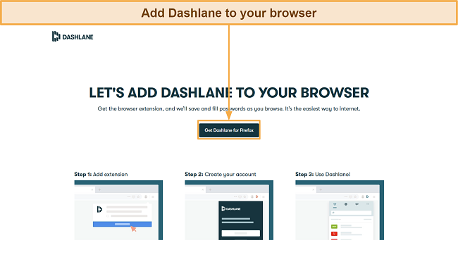 Screenshot showing how to get Dashlane's browser extension