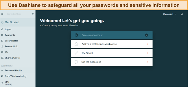 Screenshot showing Dashlane's main menu