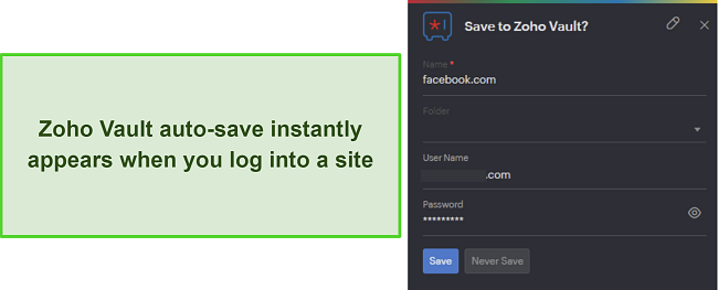 Screenshot of Zoho Vault's auto-save dialog