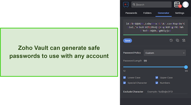 Screenshot of Zoho Vault's password generator