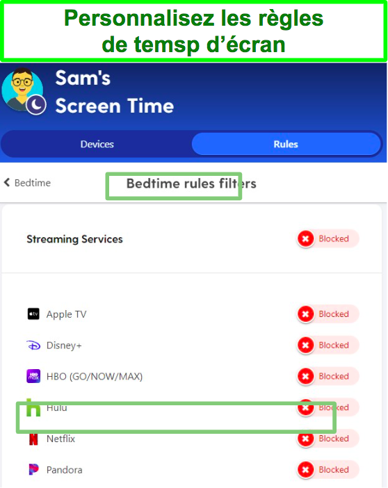 Capture d'écran des règles de temps d'écran du contrôle parental Netflix