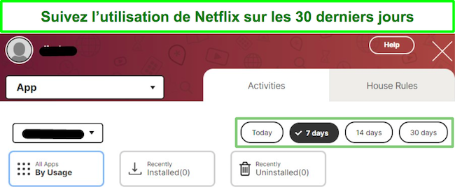 Capture d'écran de l'utilisation du contrôle parental Netflix