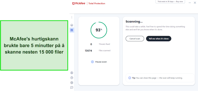 Mcafee antivirus gjennomgang hurtigskanning pågår