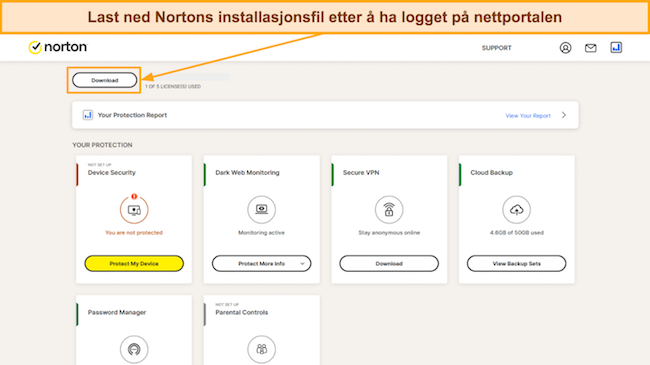 Norton last ned skjermbilde for oppsett