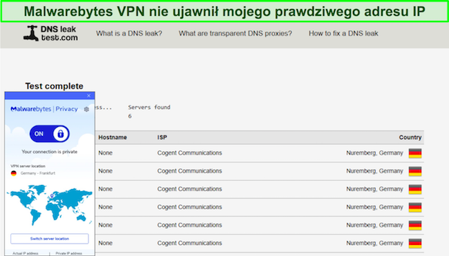 VPN Malwarebytes nie wykazał w testach żadnych wycieków adresu IP