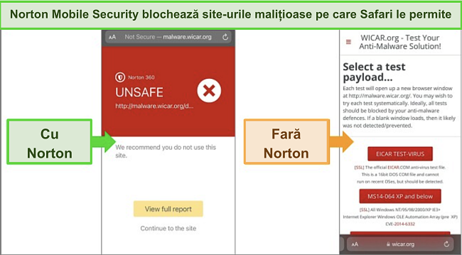 Norton blochează site-uri periculoase, iar Safari permite accesul