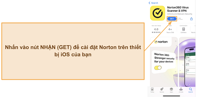 Ảnh chụp màn hình hướng dẫn cách cài đặt Norton trên thiết bị iOS