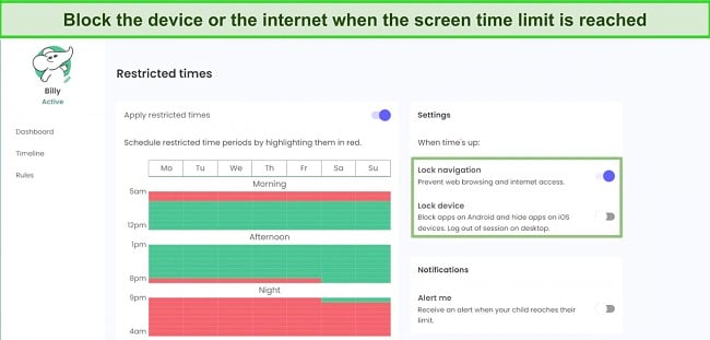 Qustodio’s restricted times feature lets you create a schedule for when the Chromebook can be used