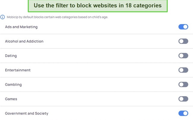 The Mobicip web filter lets you block sites you don’t want your child to access
