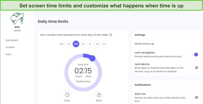 Set daily screen time limits with Qustodio