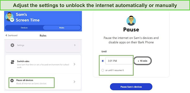 Pause the internet through the parental dashboard