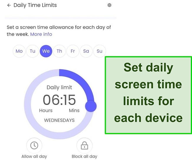 Customize the daily screen time limits