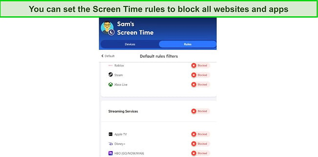 Configure your screen time rules for each time segment 