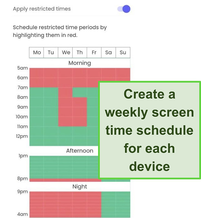 The calendar features lets your child know when they can use their screen time