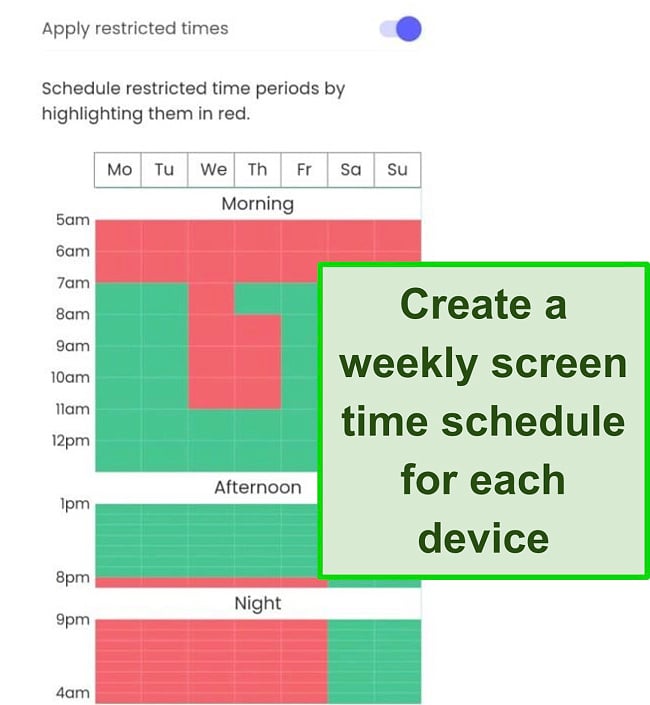 The calendar features lets your child know when they can use their screen time