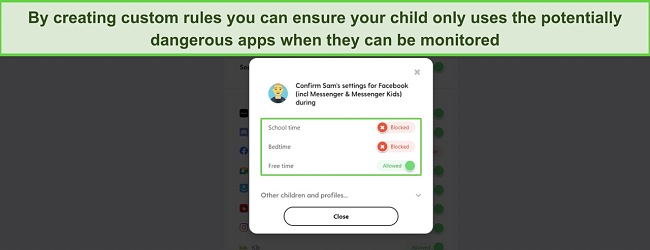 Use the Bark screen time routine to create rules for whether an app is available or blocked