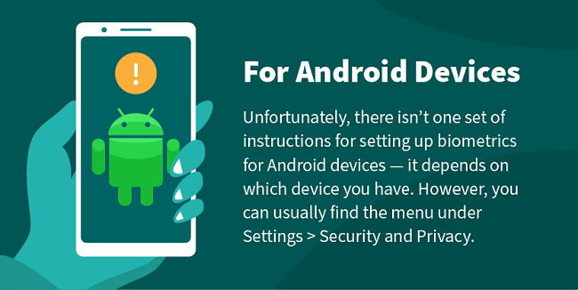 graphic showing steps to set up biometric security on Android devices