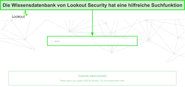 Screenshot, der die Suchfunktion in der Wissensdatenbank von Lookout Security zeigt