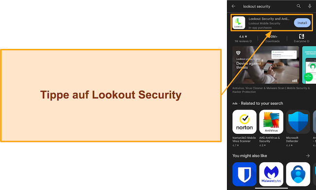 Screenshot, der Lookout Security im Google Play Store zeigt
