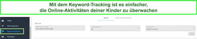 Screenshot des mSpy-Keyword-Trackings