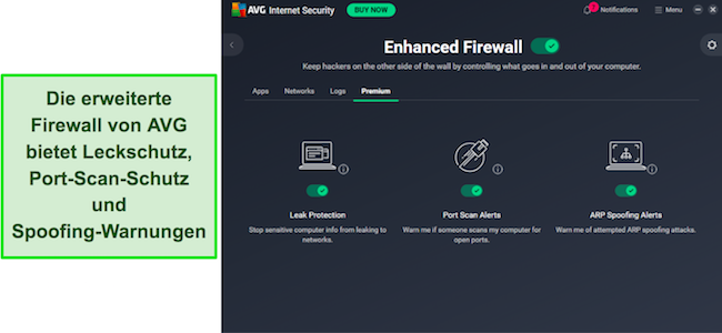 Die App von AVG zeigt verbesserten Firewall-Schutz