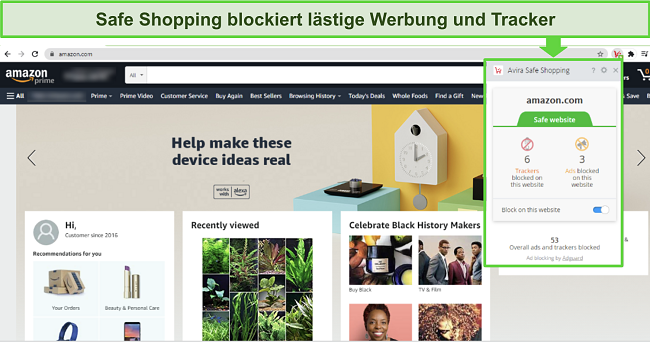 Screenshot der Browsererweiterung Safe Shopping von Avira in Google Chrome