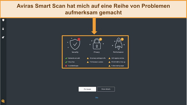 Screenshot der Ergebnisseite von Avira Antivirus Smart Scan