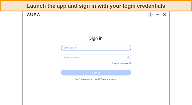 Screenshot of login field of Aura's Windows app