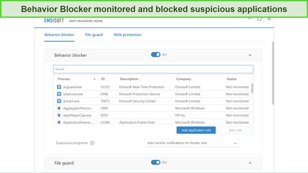 Screenshot of Behavior Blocker notifications page