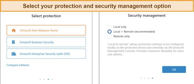 Screenshot of Emsisoft's product selection process