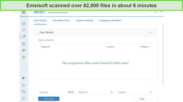 Screenshot of Emsisoft Malware scan result page