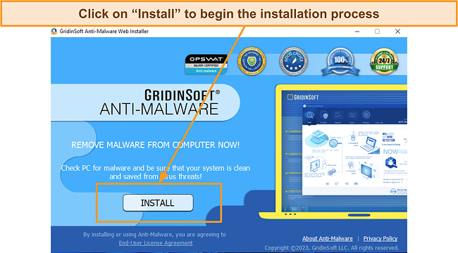 Screenshot of GridinSoft's installation launch