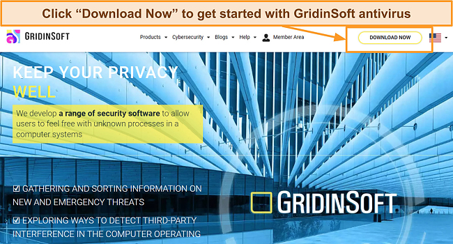 Screenshot of GridinSoft website homepage