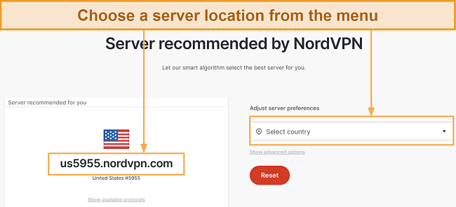 Screenshot of NordVPN's server utility page