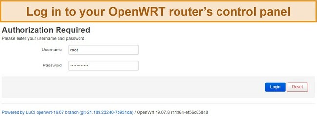 Screenshot of OpenWRT's router login page
