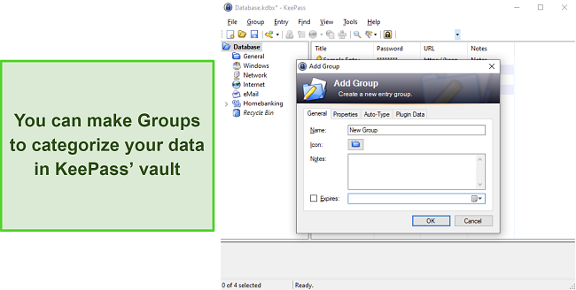 Screenshot of KeePass' Groups feature for organizing vaults