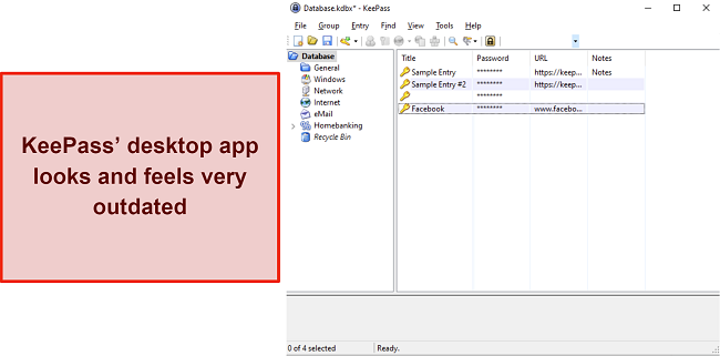 Screenshot of KeePass' official desktop app interface