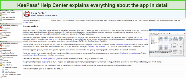 Screenshot of KeePass Review: Help Center Main Page.
