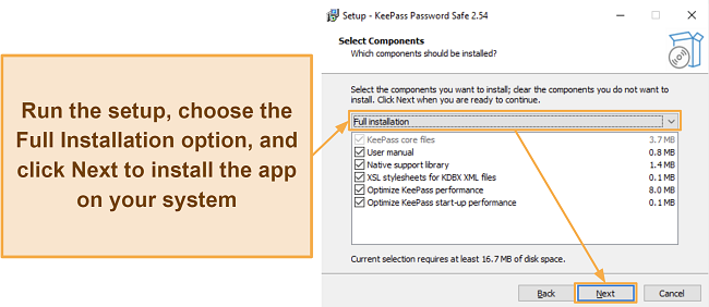 Screenshot showing how to install KeePass on your system