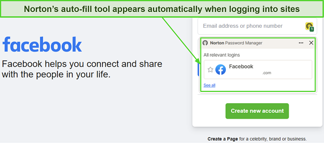 Screenshot of Norton Password Manager's auto-fill feature filling in login forms