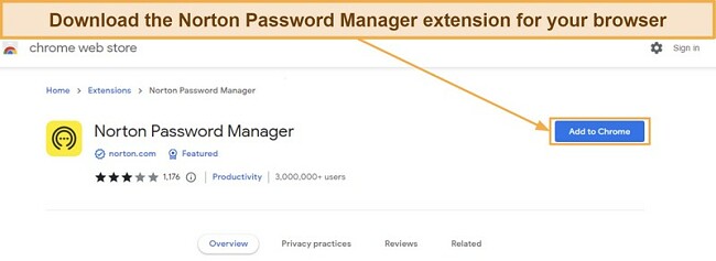 Screenshot showing how to install the Norton Password Manager on Chrome