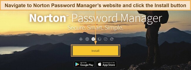 Screenshot of Norton Password Manager's installation page