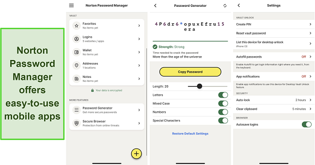 Screenshot of Norton Password Manager mobile app interface