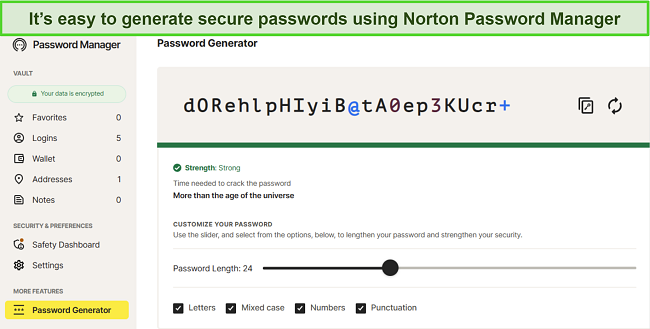 Screenshot of Norton Password Manager's password generator