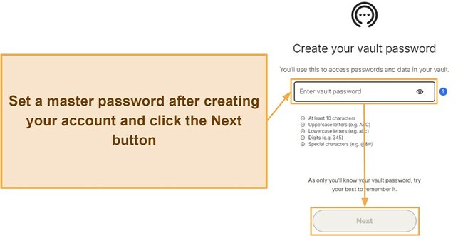 Screenshot showing how to set a master password for Norton Password Manager