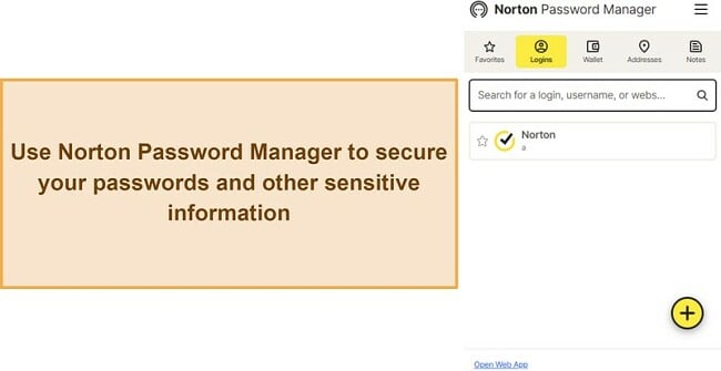 Screenshot showing the Norton Password Manager interface after setting it up